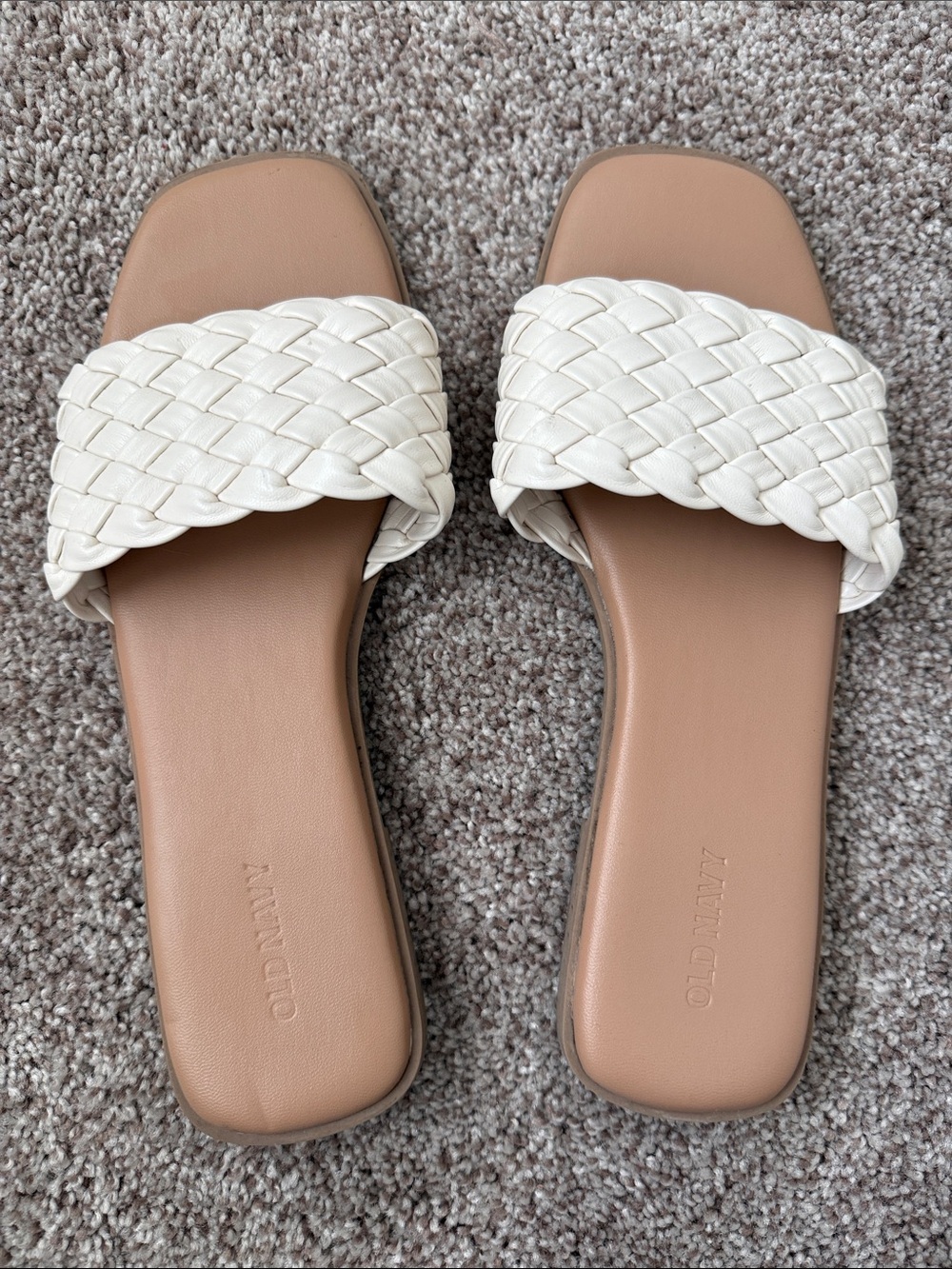 Old Navy Cream Braided Slide Sandals with Tan Footbed